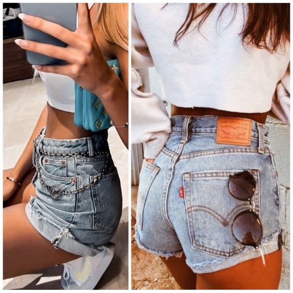 NWT LEVI’S PREMIUM 501 DENIM HIGH WAISTED SHORTS - Picture 2 of 7